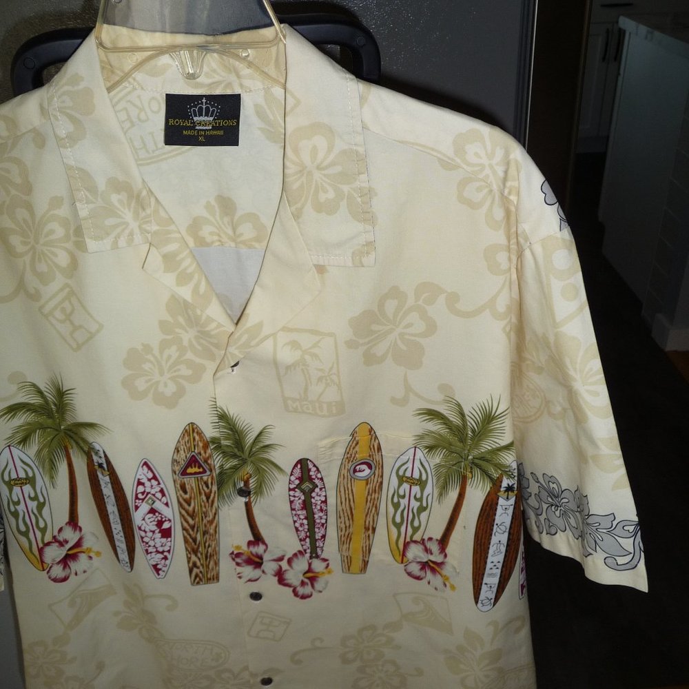ROYAL CREATIONS MEN MADE IN HAWAII COTTON NOVELTY PRINT SHORT SLEEVE SHIRT XL